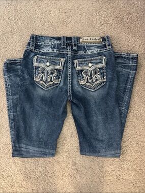 Rock Revival Women's Blue Distressed Embroidered Back Pocket Jeans